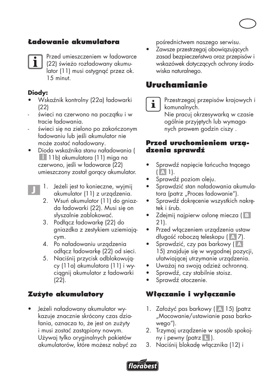 Uruchamianie | Florabest FAHE 18 A1 User Manual | Page 43 / 108