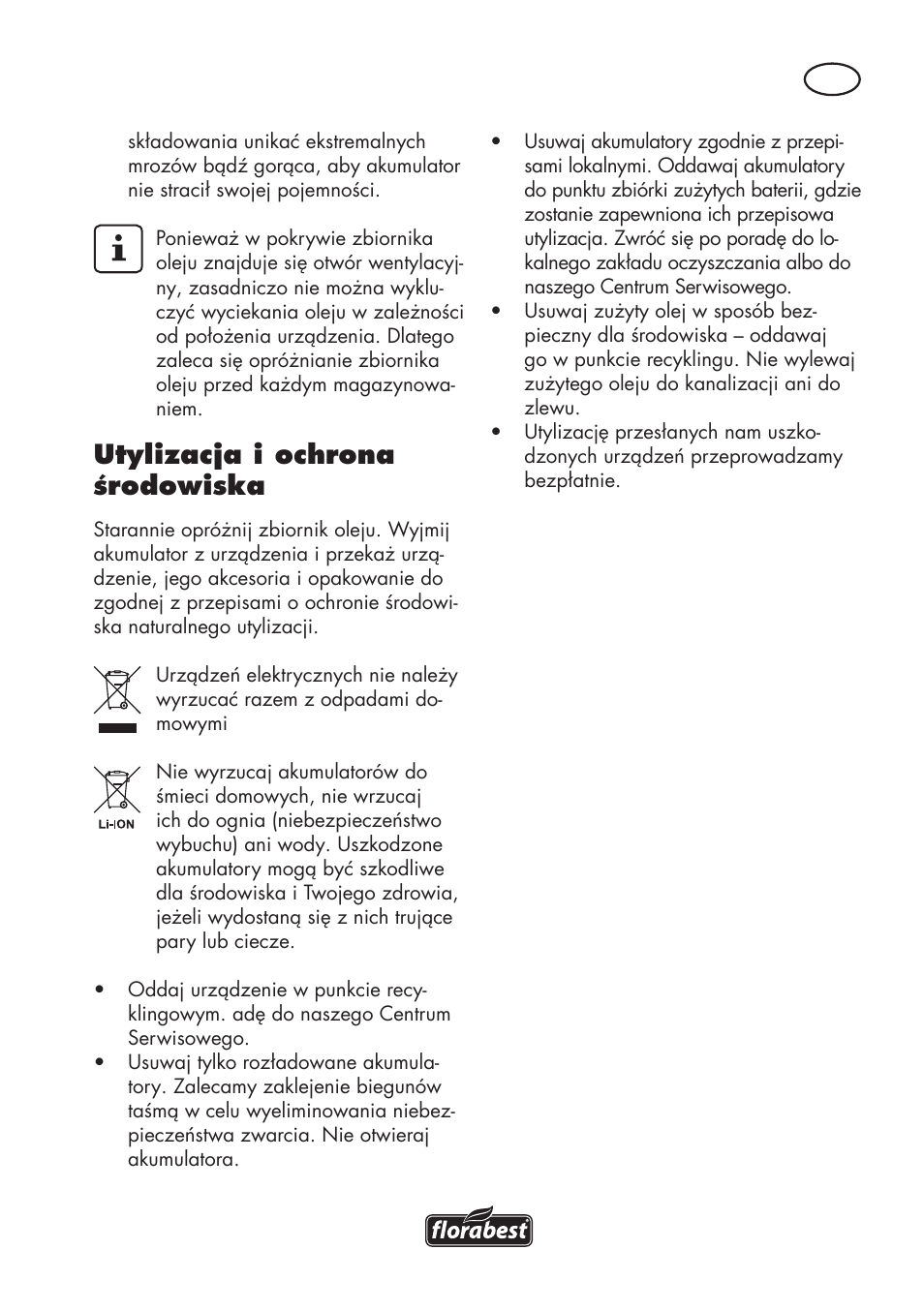 Utylizacja i ochrona środowiska | Florabest FAHE 18 A1 User Manual | Page 47 / 108
