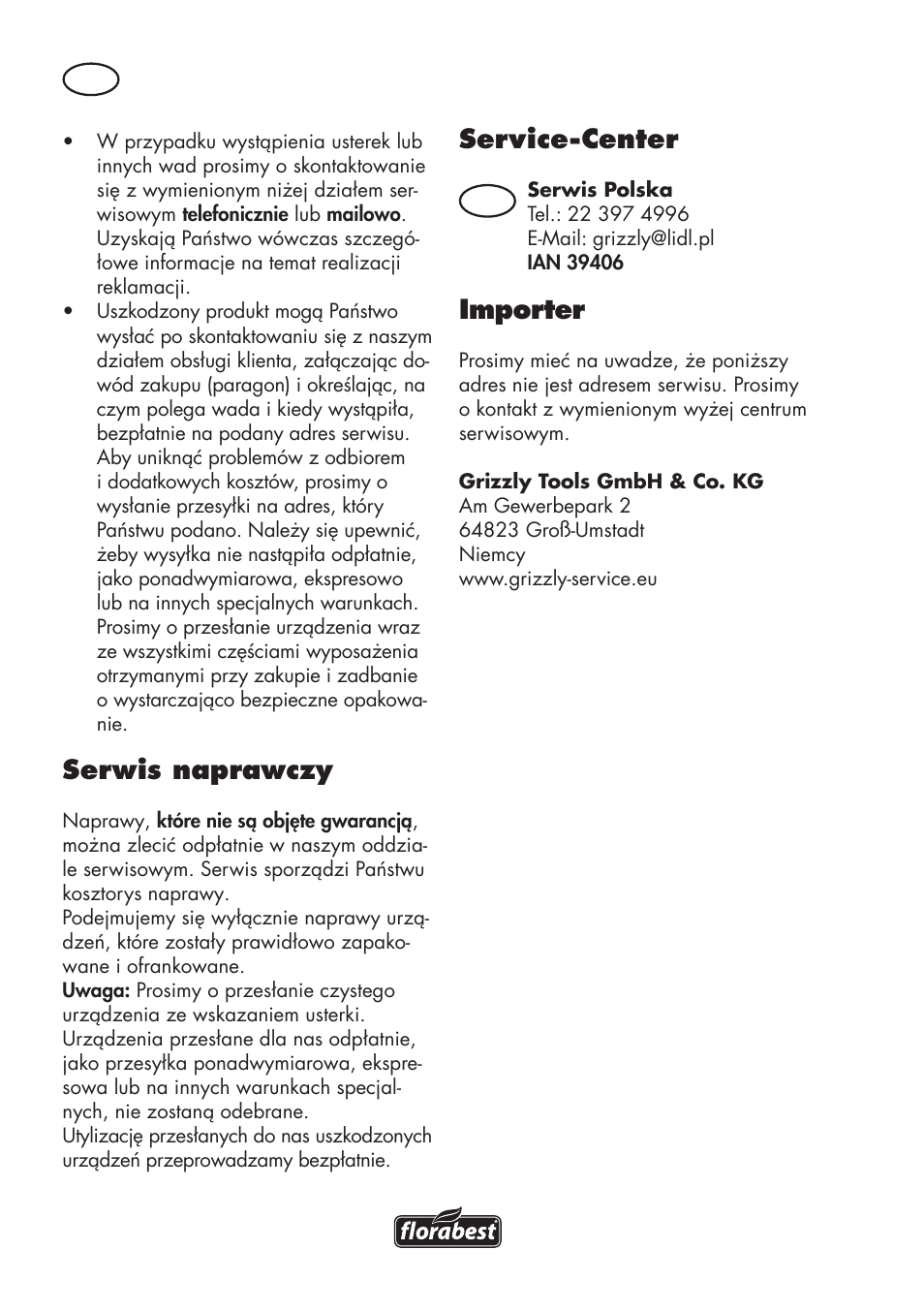 Serwis naprawczy, Service-center, Importer | Florabest FAHE 18 A1 User Manual | Page 52 / 108
