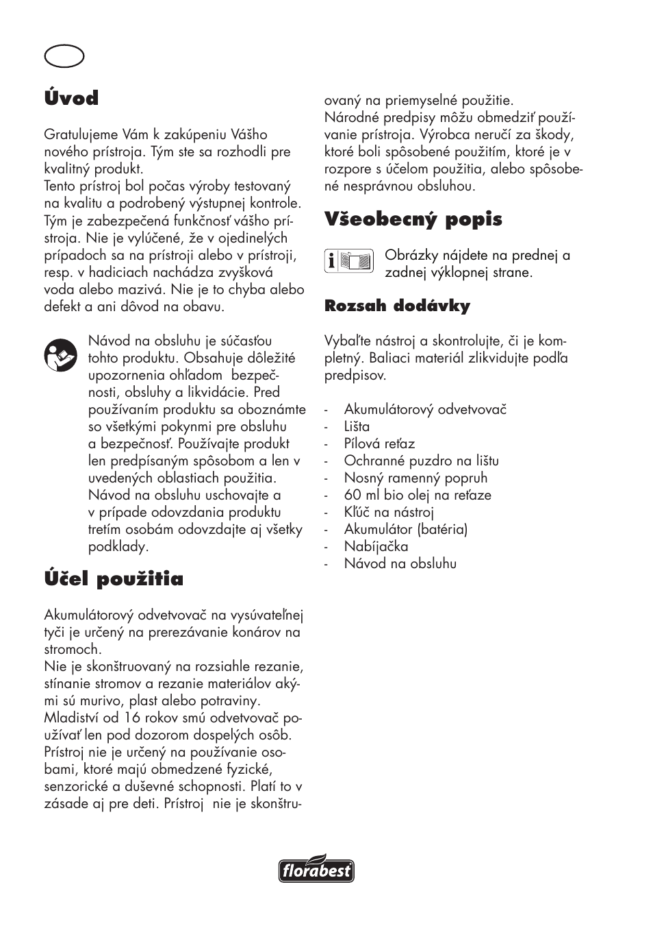Úvod, Účel použitia, Všeobecný popis | Florabest FAHE 18 A1 User Manual | Page 54 / 108