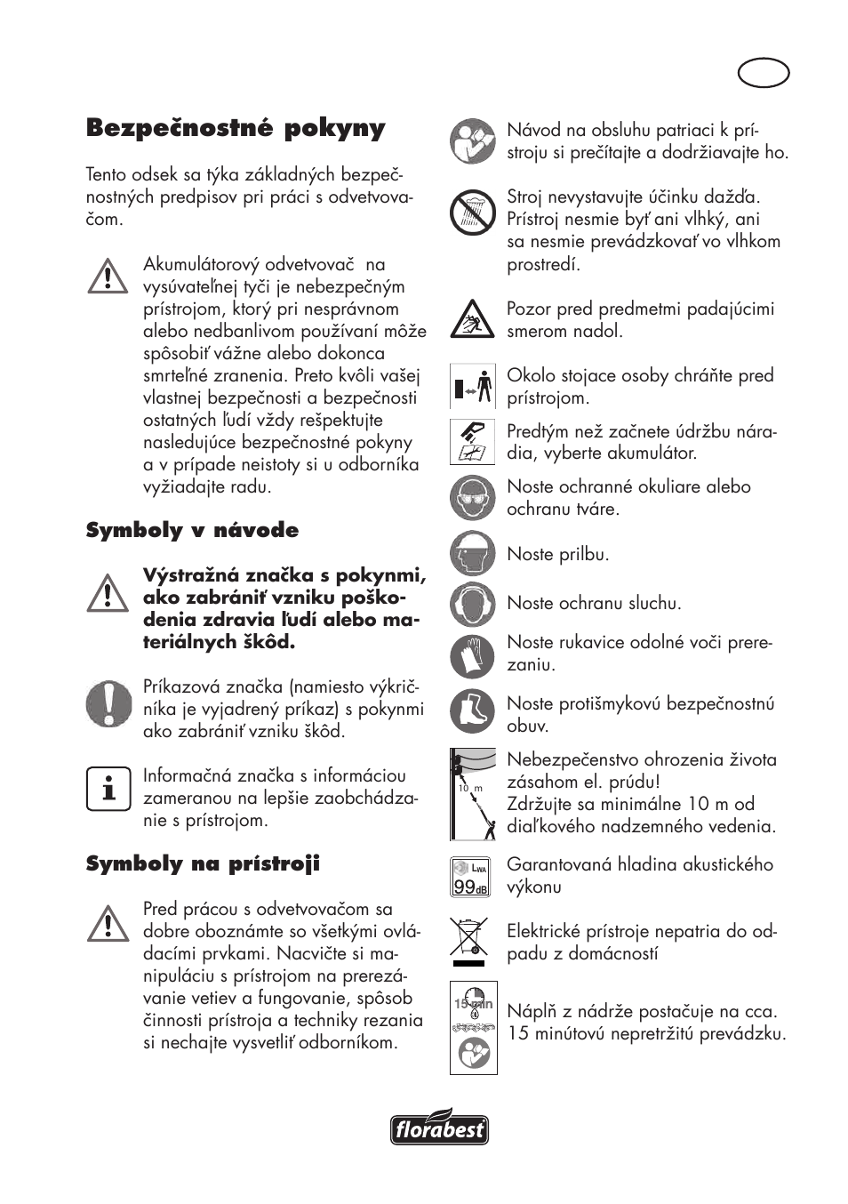Bezpečnostné pokyny | Florabest FAHE 18 A1 User Manual | Page 57 / 108
