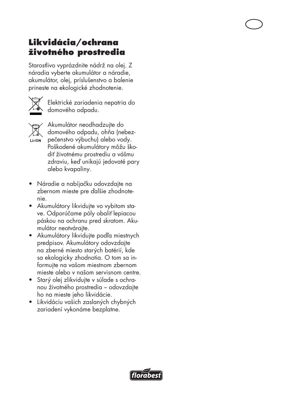 Likvidácia/ochrana životného prostredia | Florabest FAHE 18 A1 User Manual | Page 71 / 108