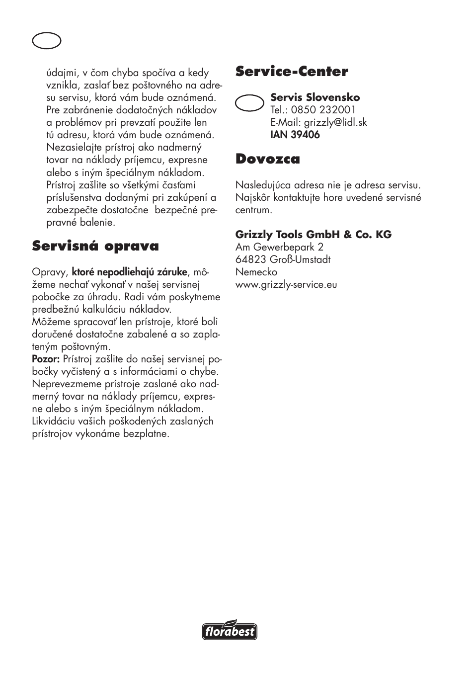 Servisná oprava, Service-center, Dovozca | Florabest FAHE 18 A1 User Manual | Page 76 / 108