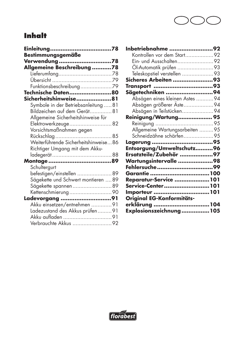 Inhalt, De at ch | Florabest FAHE 18 A1 User Manual | Page 77 / 108