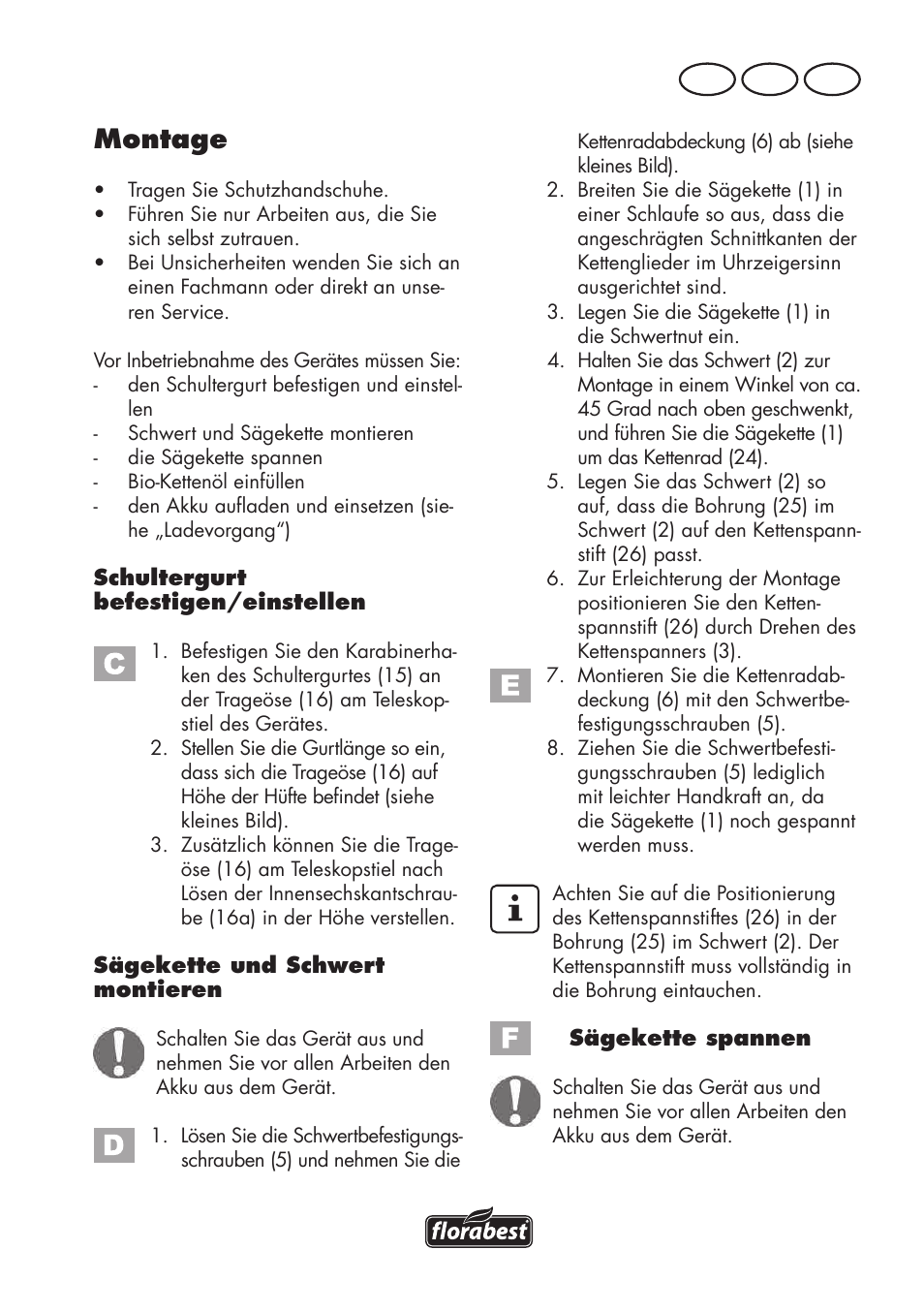 Montage, De at ch | Florabest FAHE 18 A1 User Manual | Page 89 / 108