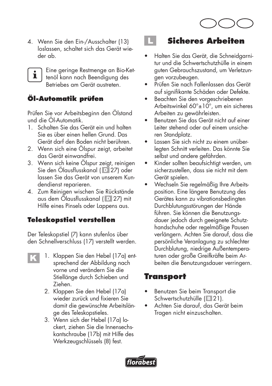 Sicheres arbeiten, Transport, De at ch | Florabest FAHE 18 A1 User Manual | Page 93 / 108