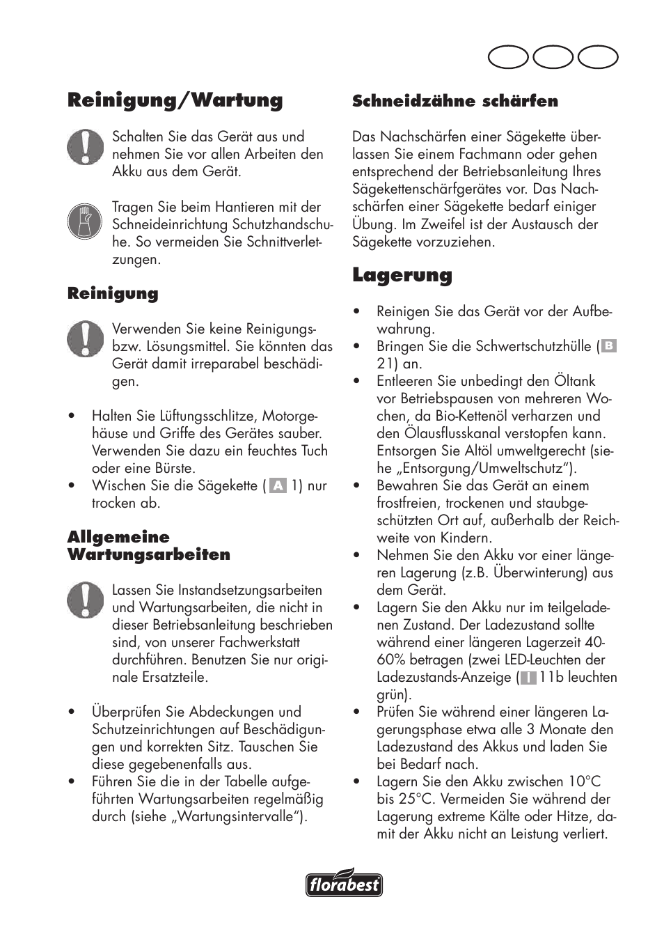 Reinigung/wartung, Lagerung, De at ch | Florabest FAHE 18 A1 User Manual | Page 95 / 108