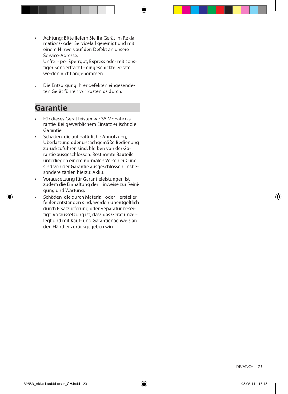 Garantie | Florabest FLBA 18 A1 User Manual | Page 23 / 84