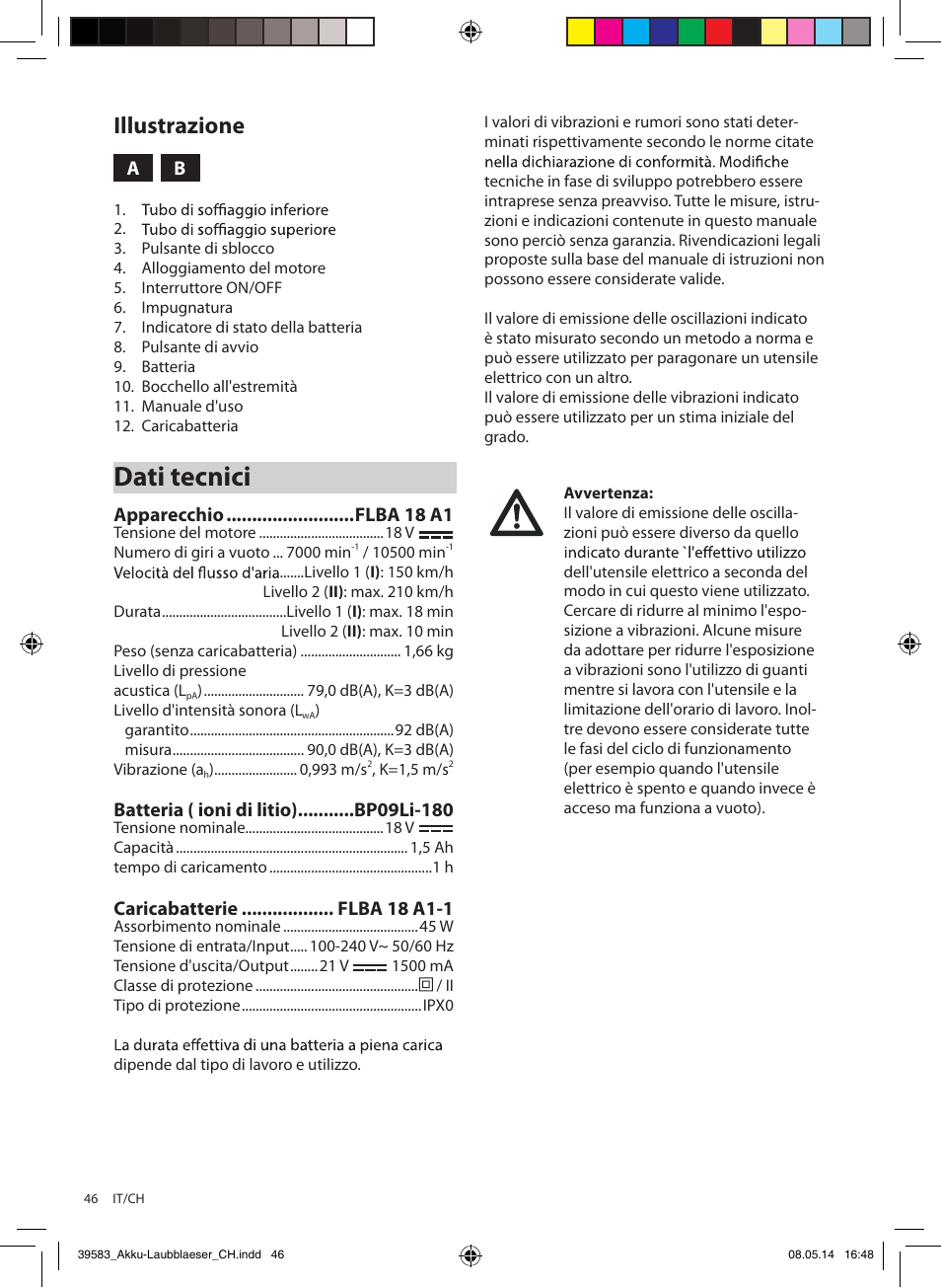 Dati tecnici, Illustrazione | Florabest FLBA 18 A1 User Manual | Page 46 / 84