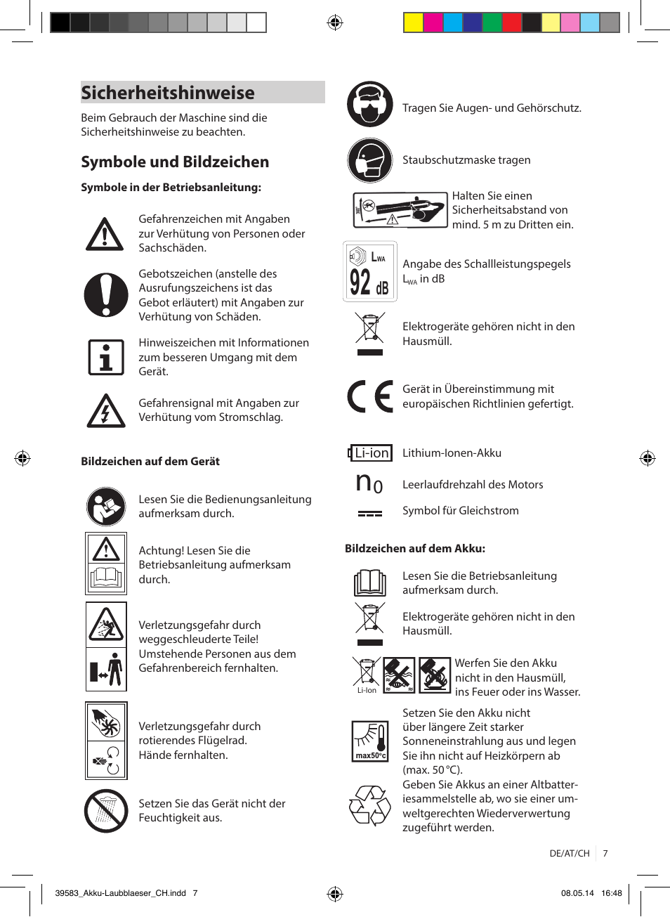 Sicherheitshinweise, Symbole und bildzeichen | Florabest FLBA 18 A1 User Manual | Page 7 / 84