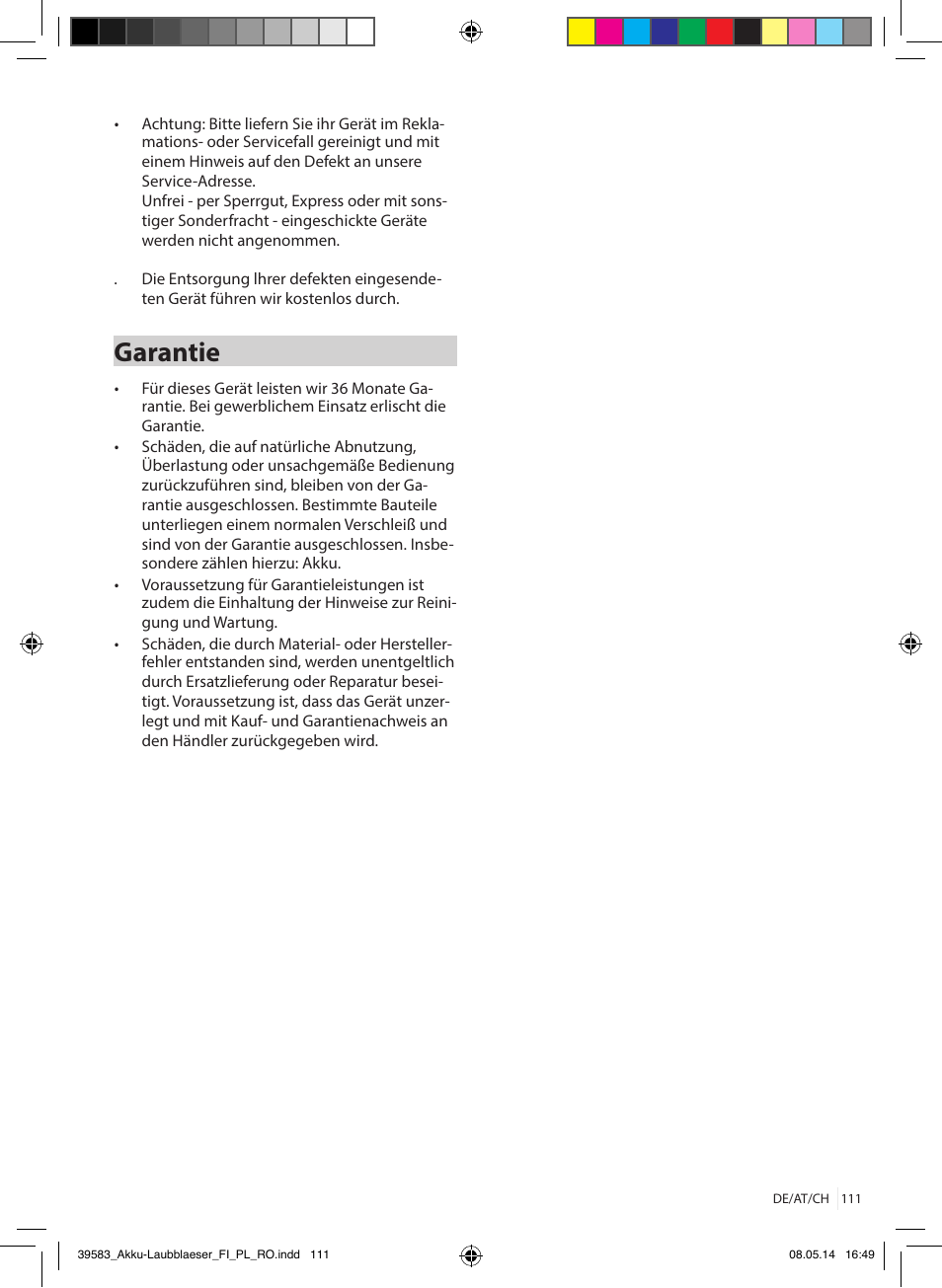 Garantie | Florabest FLBA 18 A1 User Manual | Page 111 / 117
