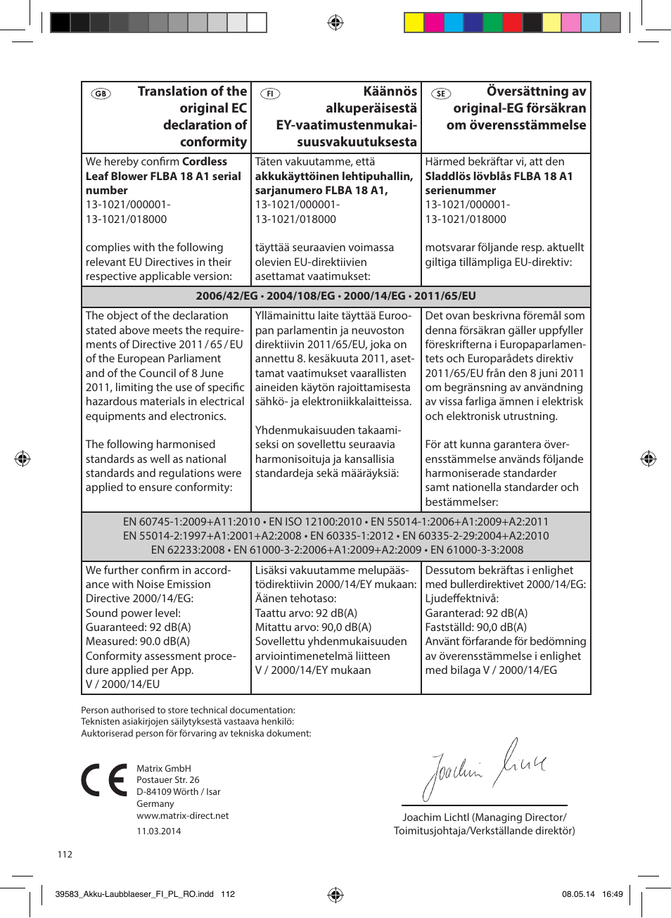 Florabest FLBA 18 A1 User Manual | Page 112 / 117