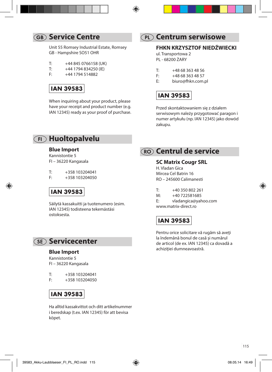Florabest FLBA 18 A1 User Manual | Page 115 / 117