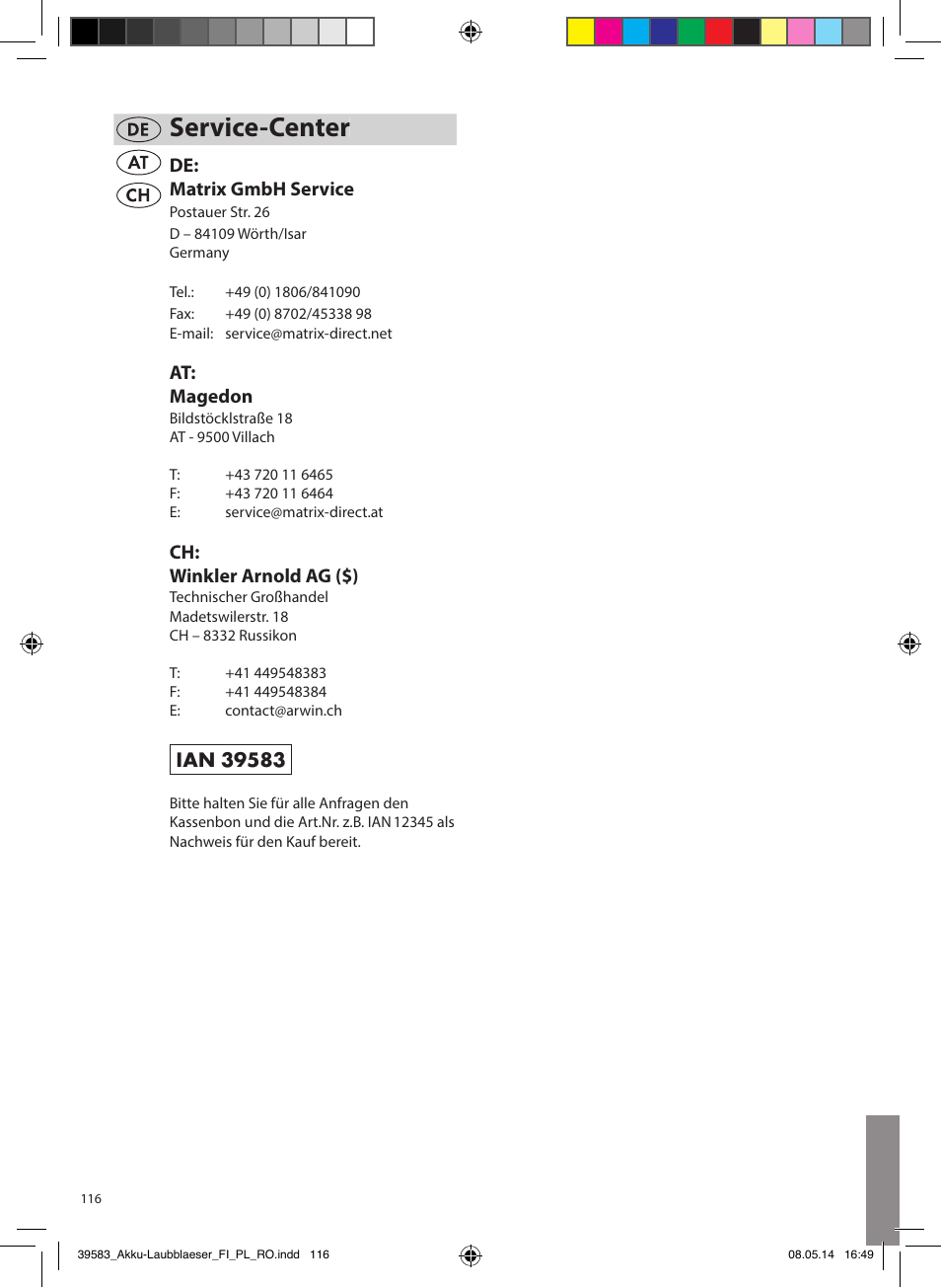 Service-center | Florabest FLBA 18 A1 User Manual | Page 116 / 117