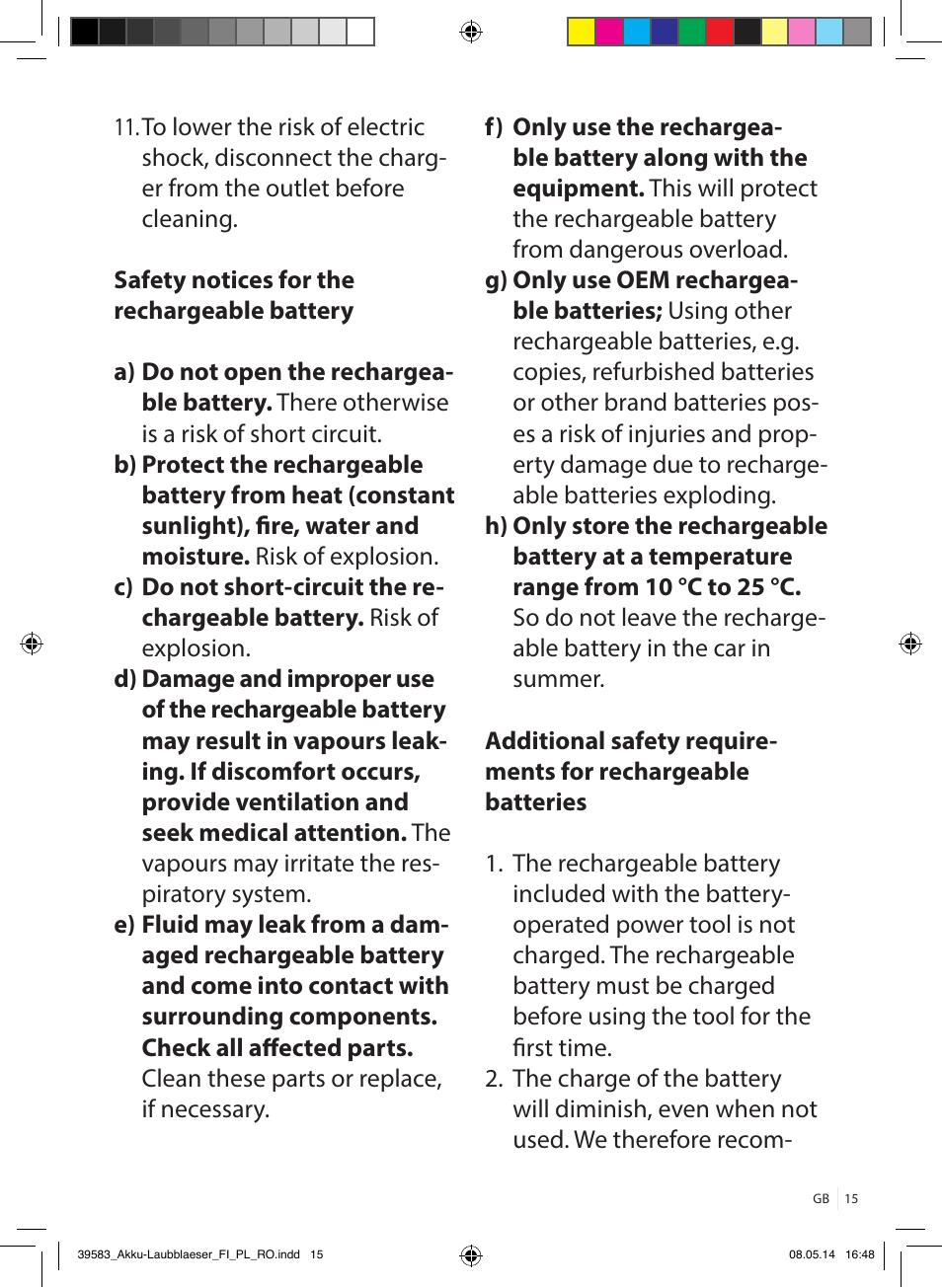 Florabest FLBA 18 A1 User Manual | Page 15 / 117