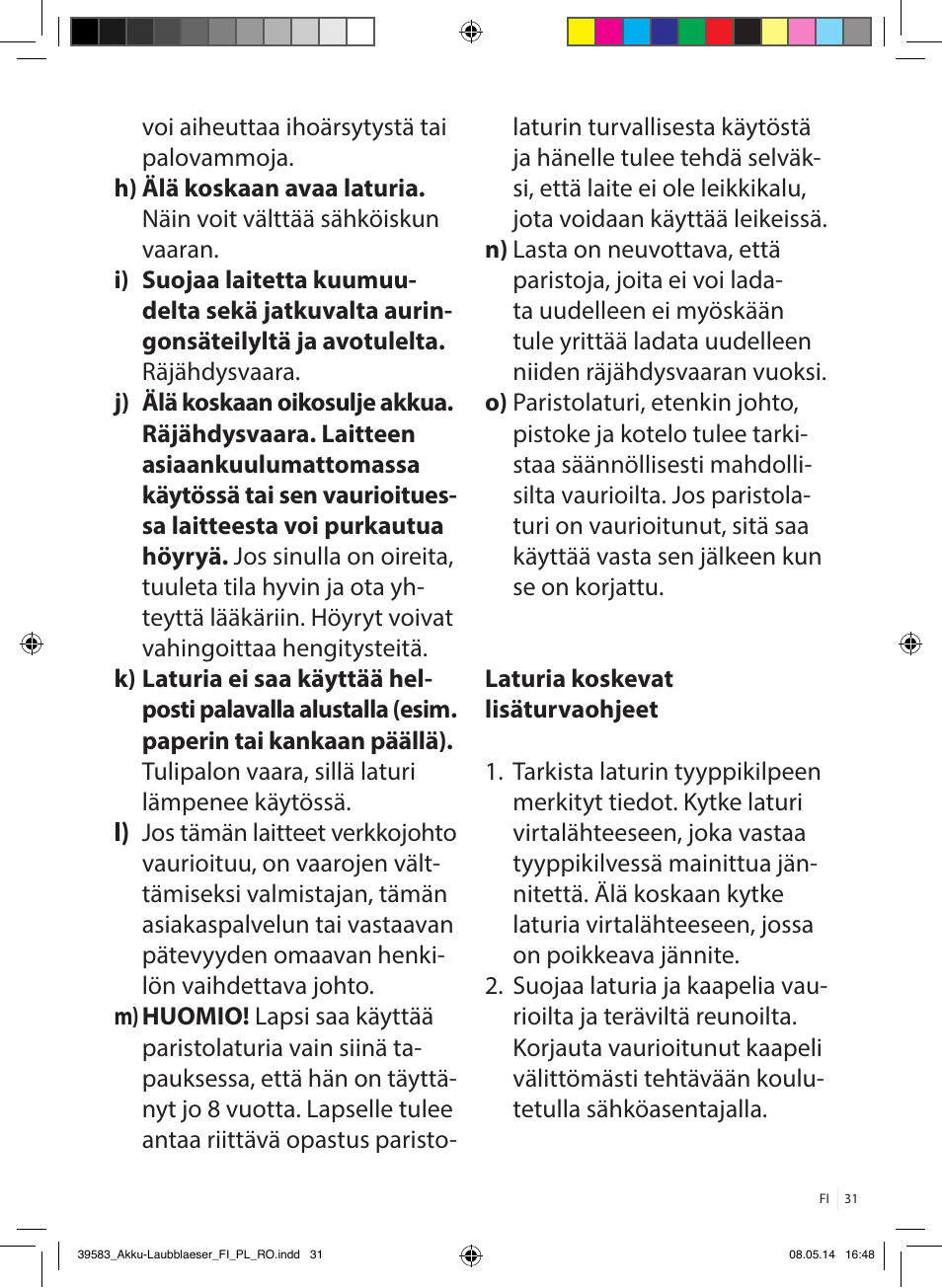 Florabest FLBA 18 A1 User Manual | Page 31 / 117