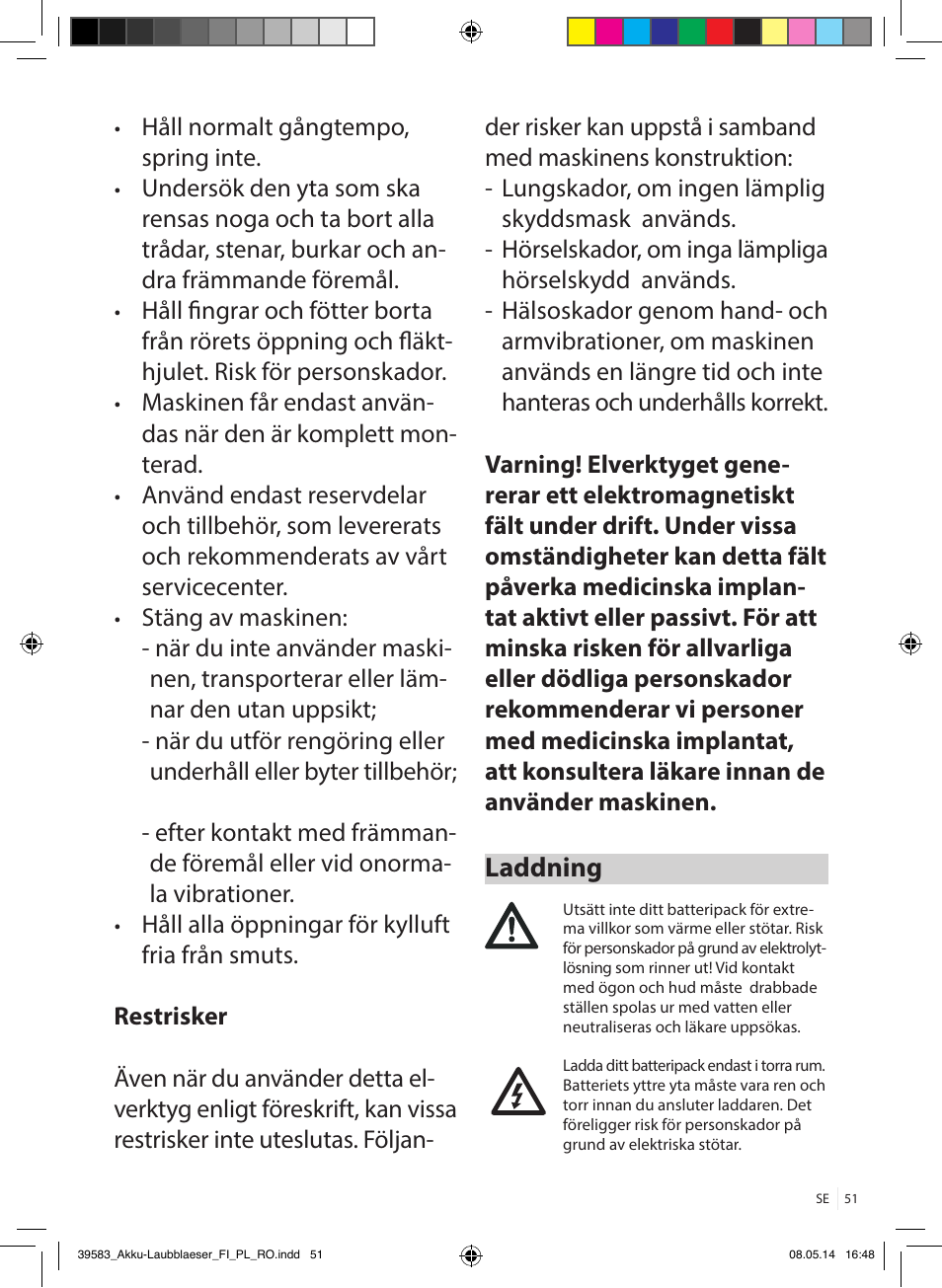 Laddning | Florabest FLBA 18 A1 User Manual | Page 51 / 117
