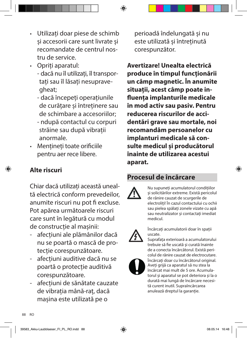 Procesul de încărcare | Florabest FLBA 18 A1 User Manual | Page 88 / 117