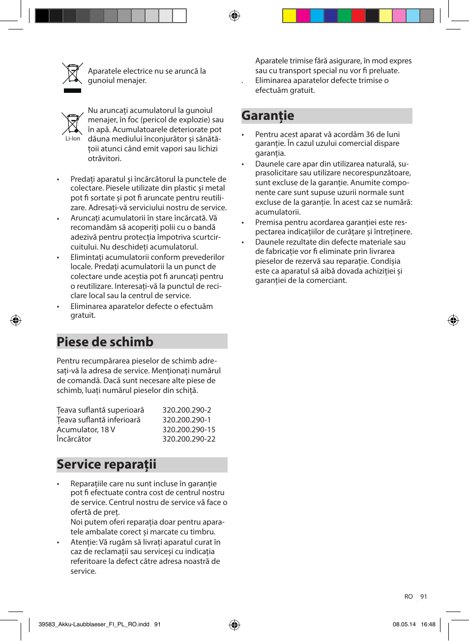 Piese de schimb, Service reparații, Garanție | Florabest FLBA 18 A1 User Manual | Page 91 / 117