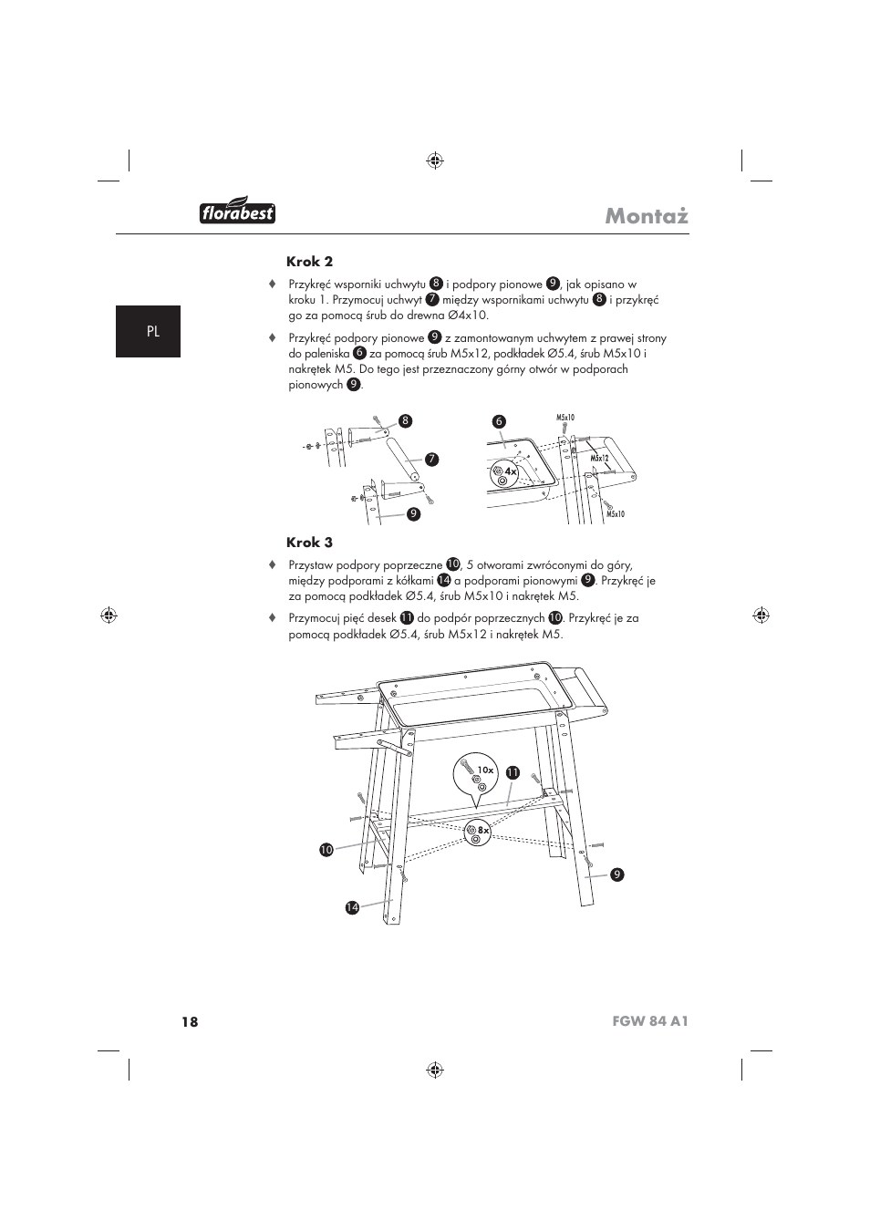 Montaż | Florabest FGW 84 A1 User Manual | Page 20 / 86