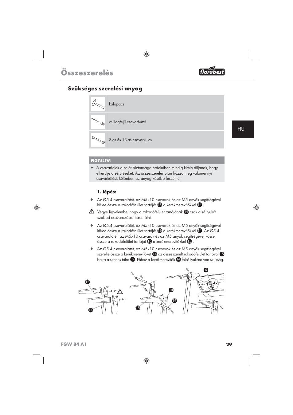 Összeszerelés, Szükséges szerelési anyag | Florabest FGW 84 A1 User Manual | Page 31 / 86