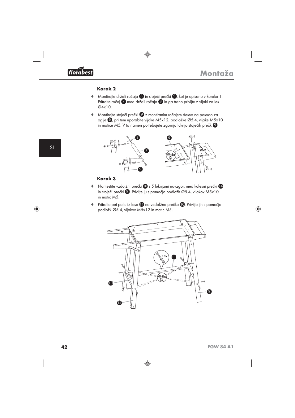 Montaža | Florabest FGW 84 A1 User Manual | Page 44 / 86