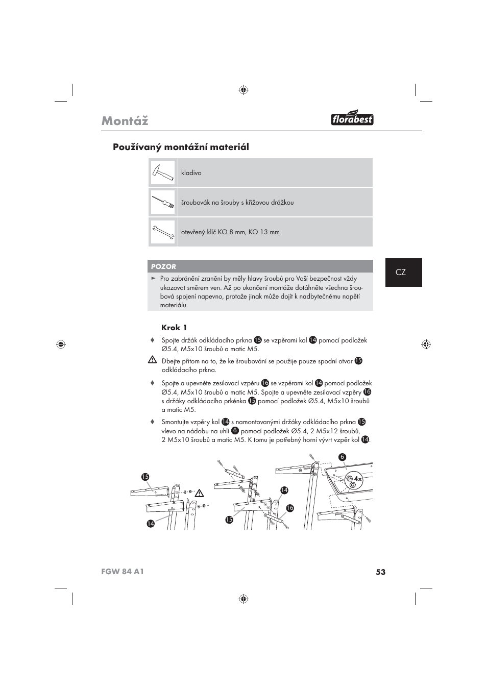 Montáž, Používaný montážní materiál | Florabest FGW 84 A1 User Manual | Page 55 / 86