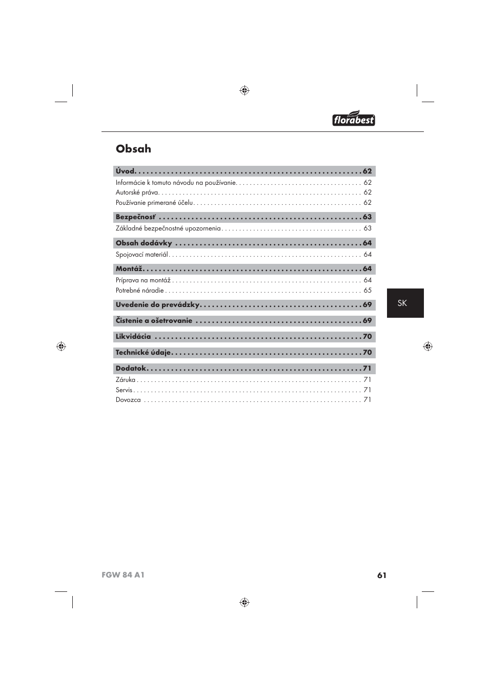 Florabest FGW 84 A1 User Manual | Page 63 / 86