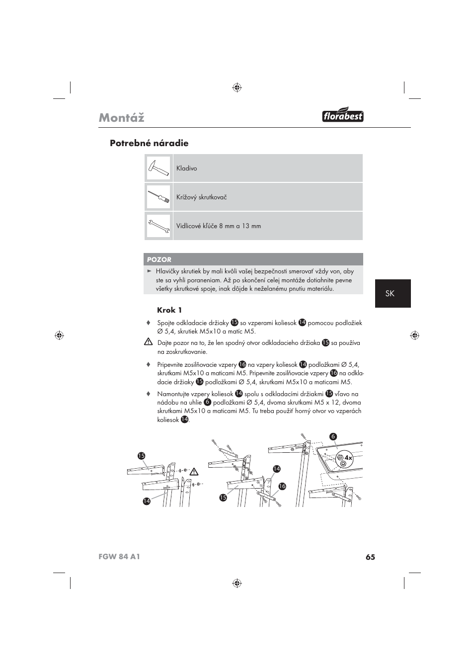 Montáž, Potrebné náradie | Florabest FGW 84 A1 User Manual | Page 67 / 86