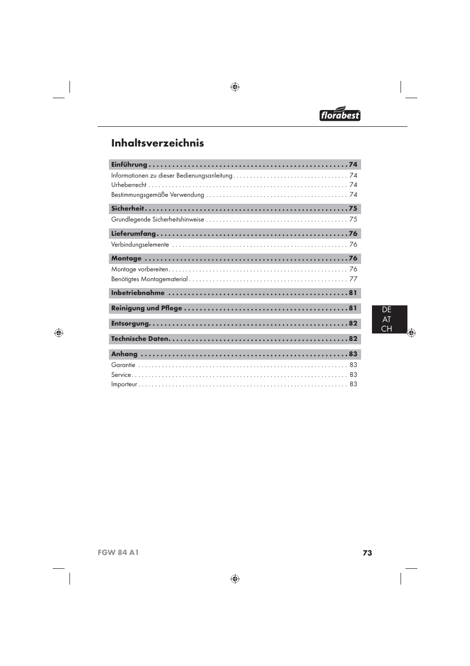 Florabest FGW 84 A1 User Manual | Page 75 / 86