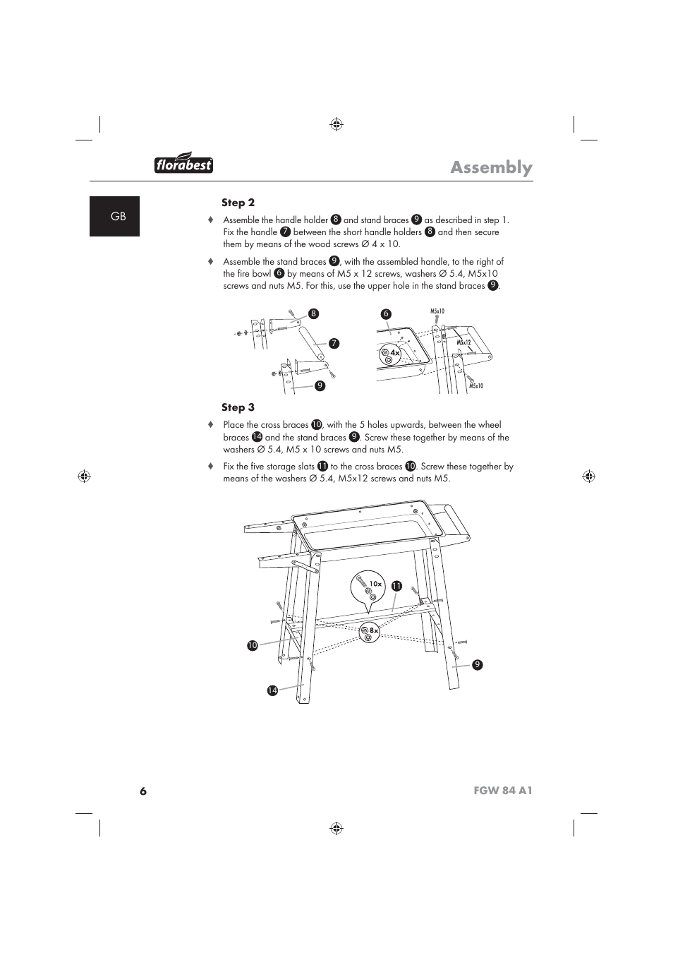 Assembly | Florabest FGW 84 A1 User Manual | Page 8 / 86