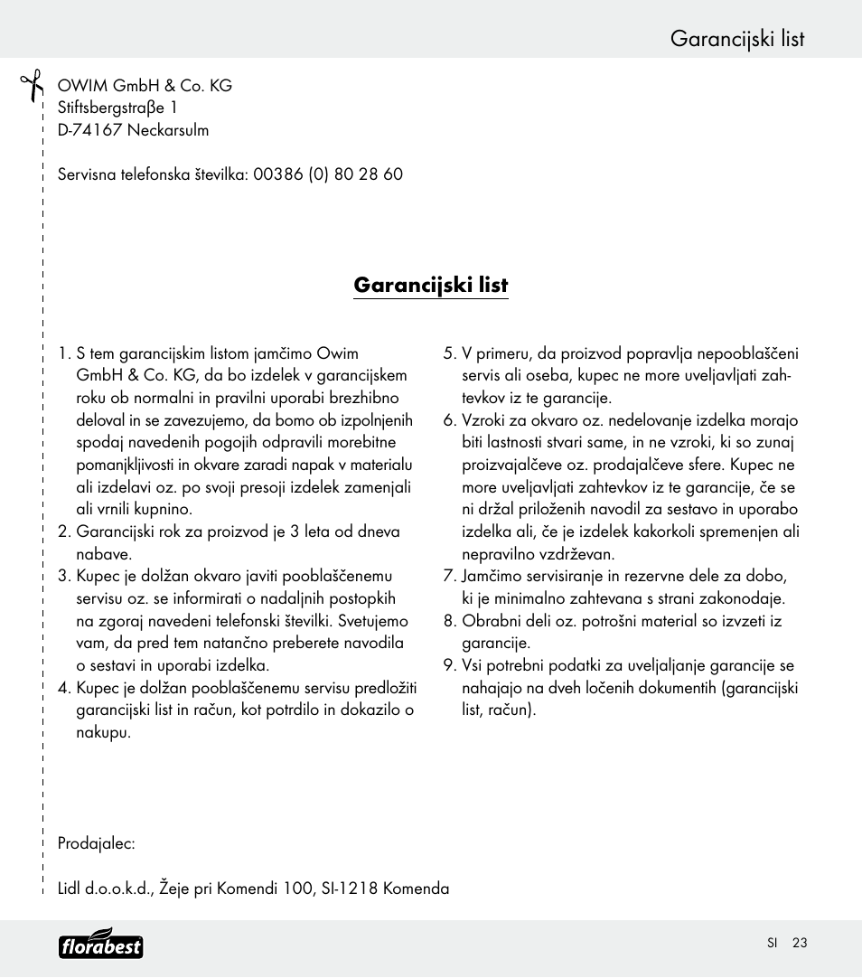 Garancijski list | Florabest Z30688 User Manual | Page 23 / 32