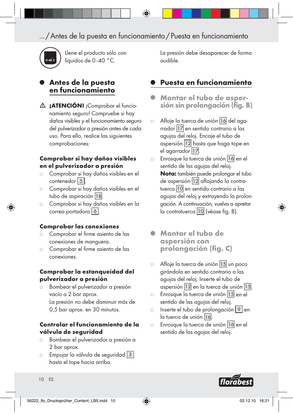 Antes de la puesta en funcionamiento, Puesta en funcionamiento | Florabest Z30597 User Manual | Page 8 / 39