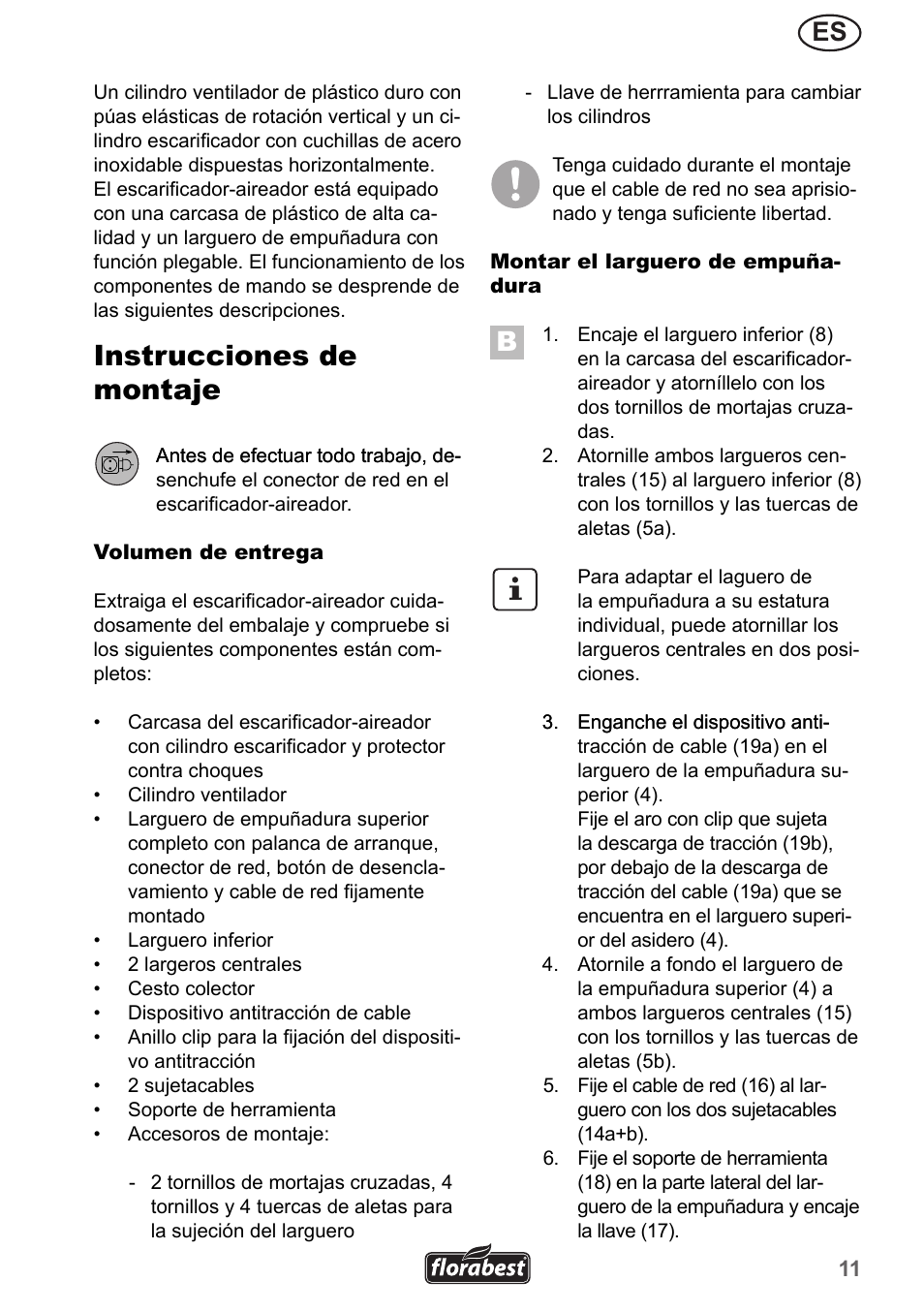 Instrucciones de montaje | Florabest FLV 1300 A1 User Manual | Page 11 / 74