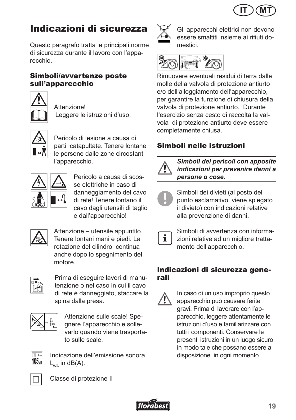 Indicazioni di sicurezza, Mt it | Florabest FLV 1300 A1 User Manual | Page 19 / 74