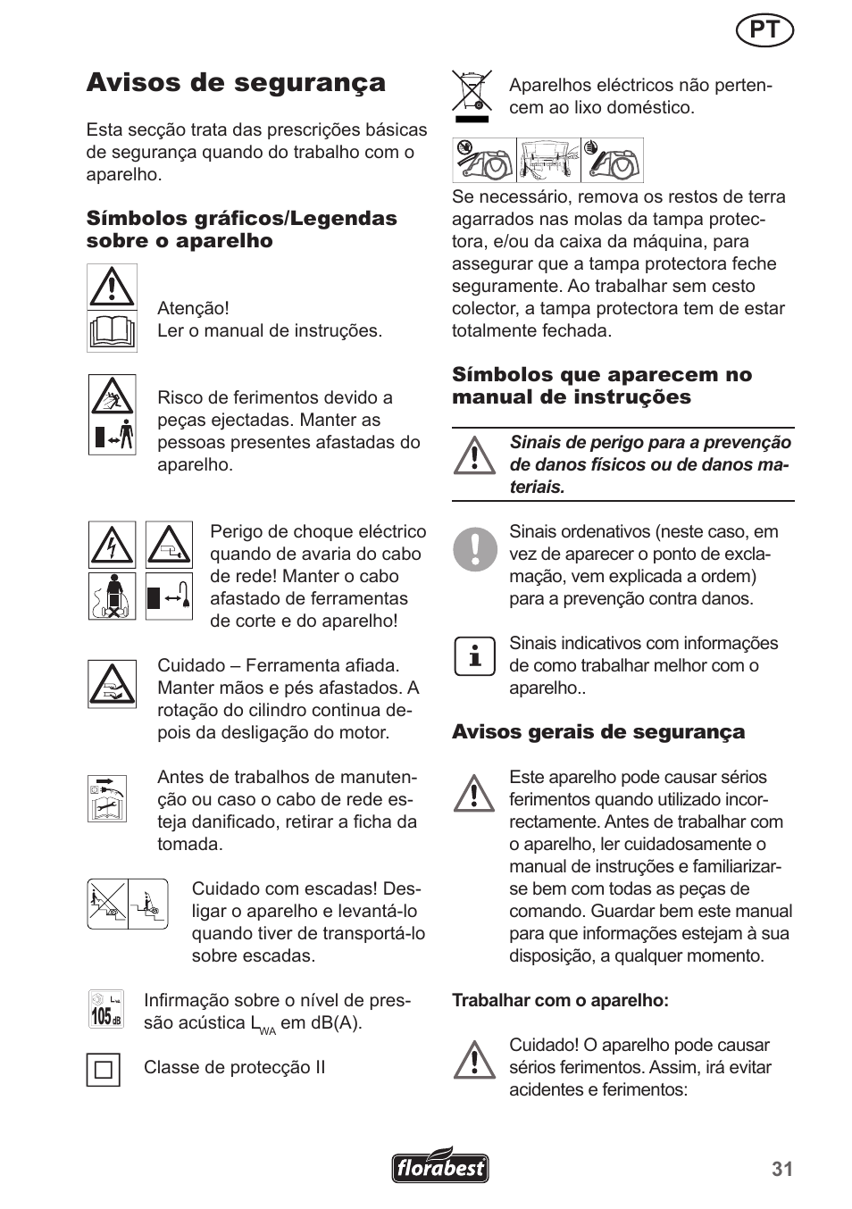 Avisos de segurança | Florabest FLV 1300 A1 User Manual | Page 31 / 74