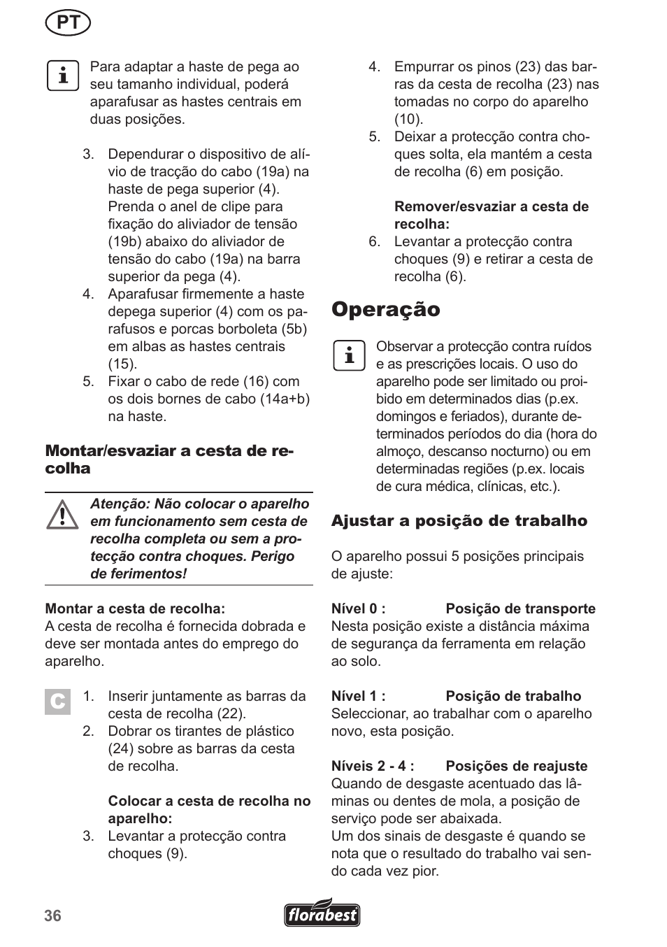 Operação | Florabest FLV 1300 A1 User Manual | Page 36 / 74