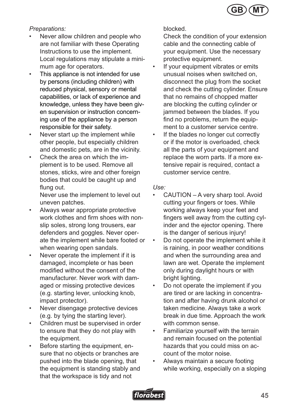 Mt gb | Florabest FLV 1300 A1 User Manual | Page 45 / 74