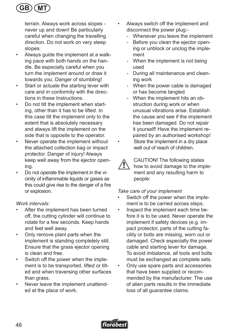 Mt gb | Florabest FLV 1300 A1 User Manual | Page 46 / 74