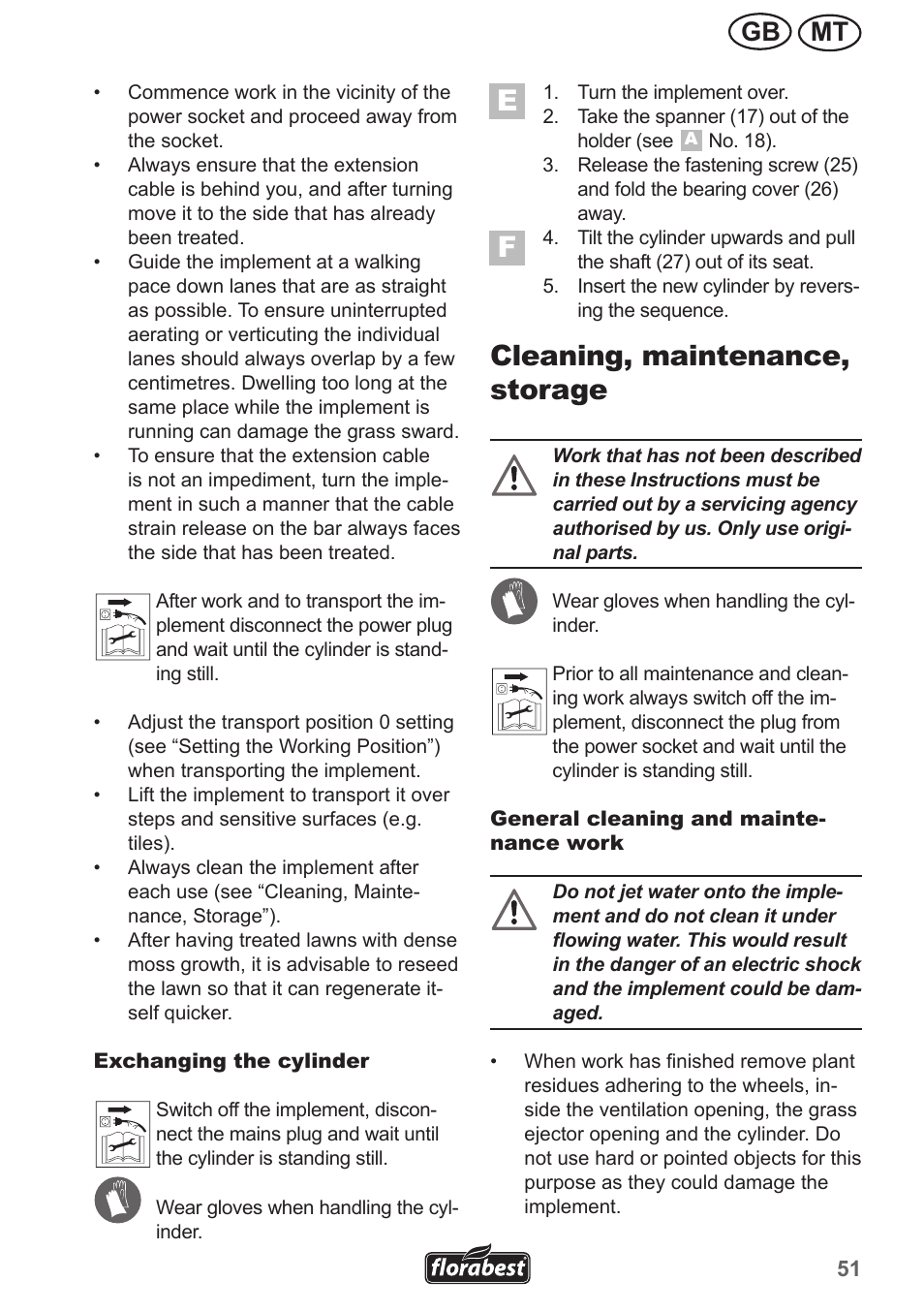 Cleaning, maintenance, storage, Mt gb | Florabest FLV 1300 A1 User Manual | Page 51 / 74