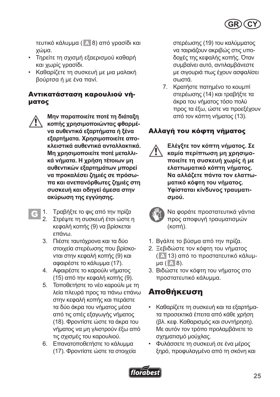 Αποθήκευση, Gr cy | Florabest FRT 450 A1 User Manual | Page 25 / 34
