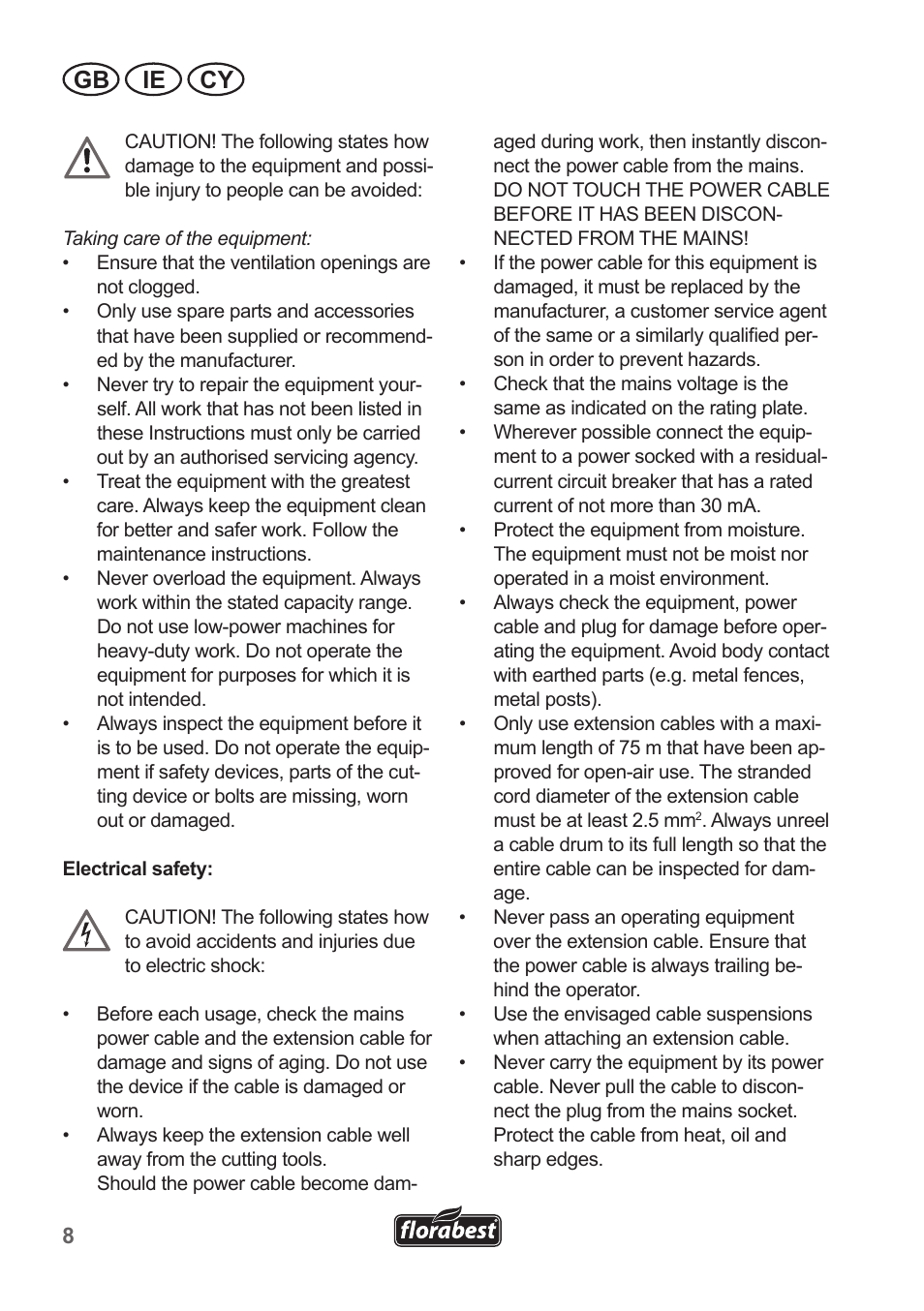Gb ie cy | Florabest FRT 450 A1 User Manual | Page 8 / 34