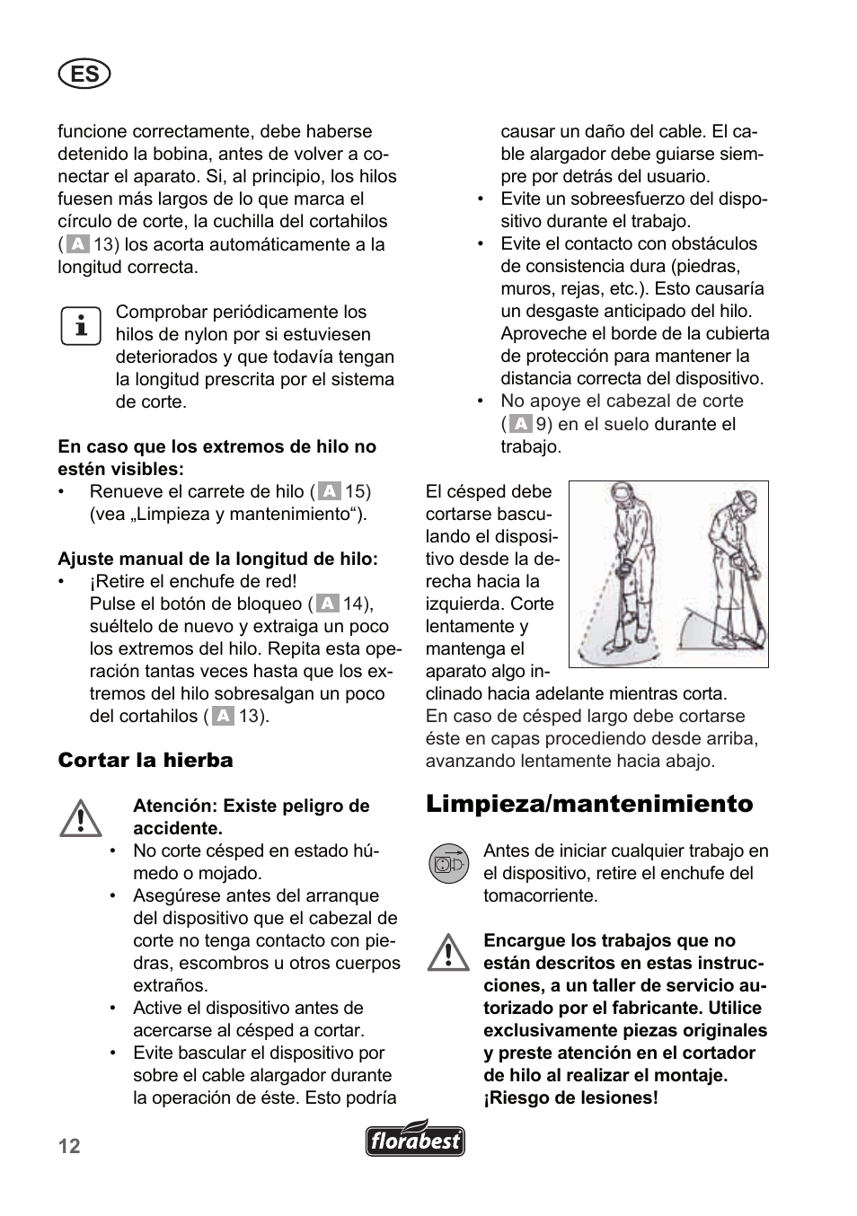 Limpieza/mantenimiento | Florabest FRT 450 A1 User Manual | Page 12 / 70