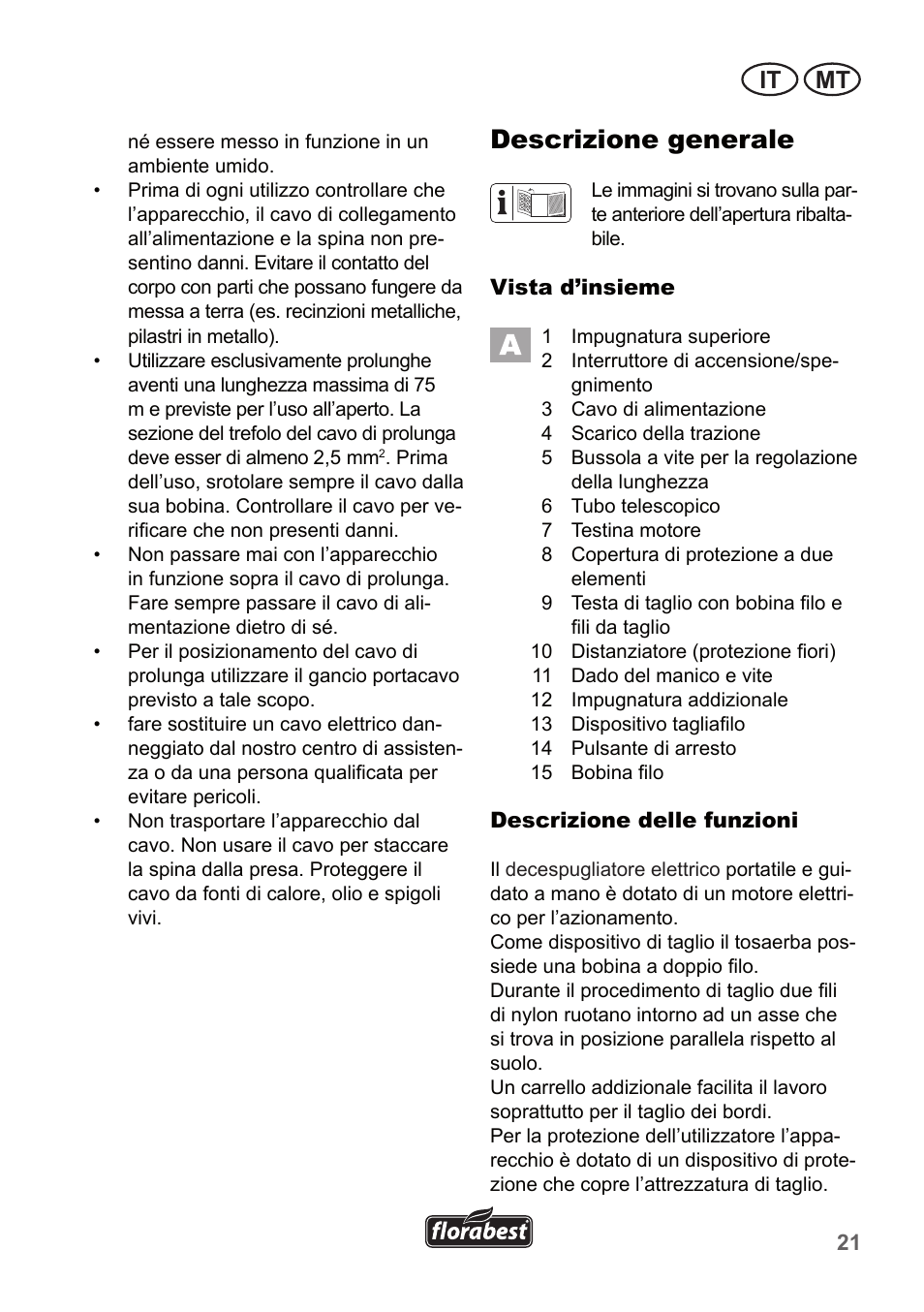 Descrizione generale, It mt | Florabest FRT 450 A1 User Manual | Page 21 / 70