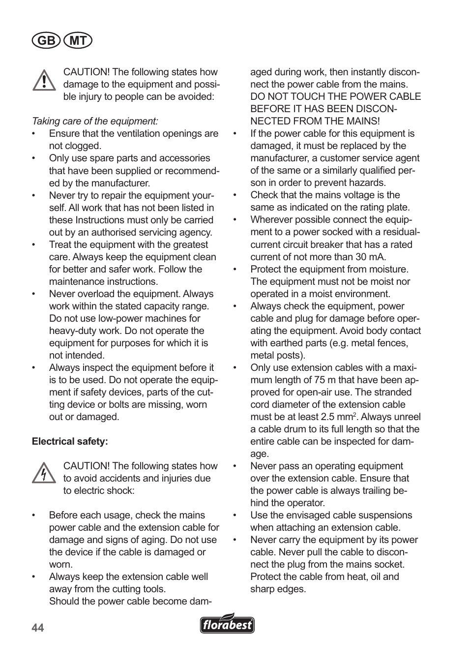 Gb mt | Florabest FRT 450 A1 User Manual | Page 44 / 70