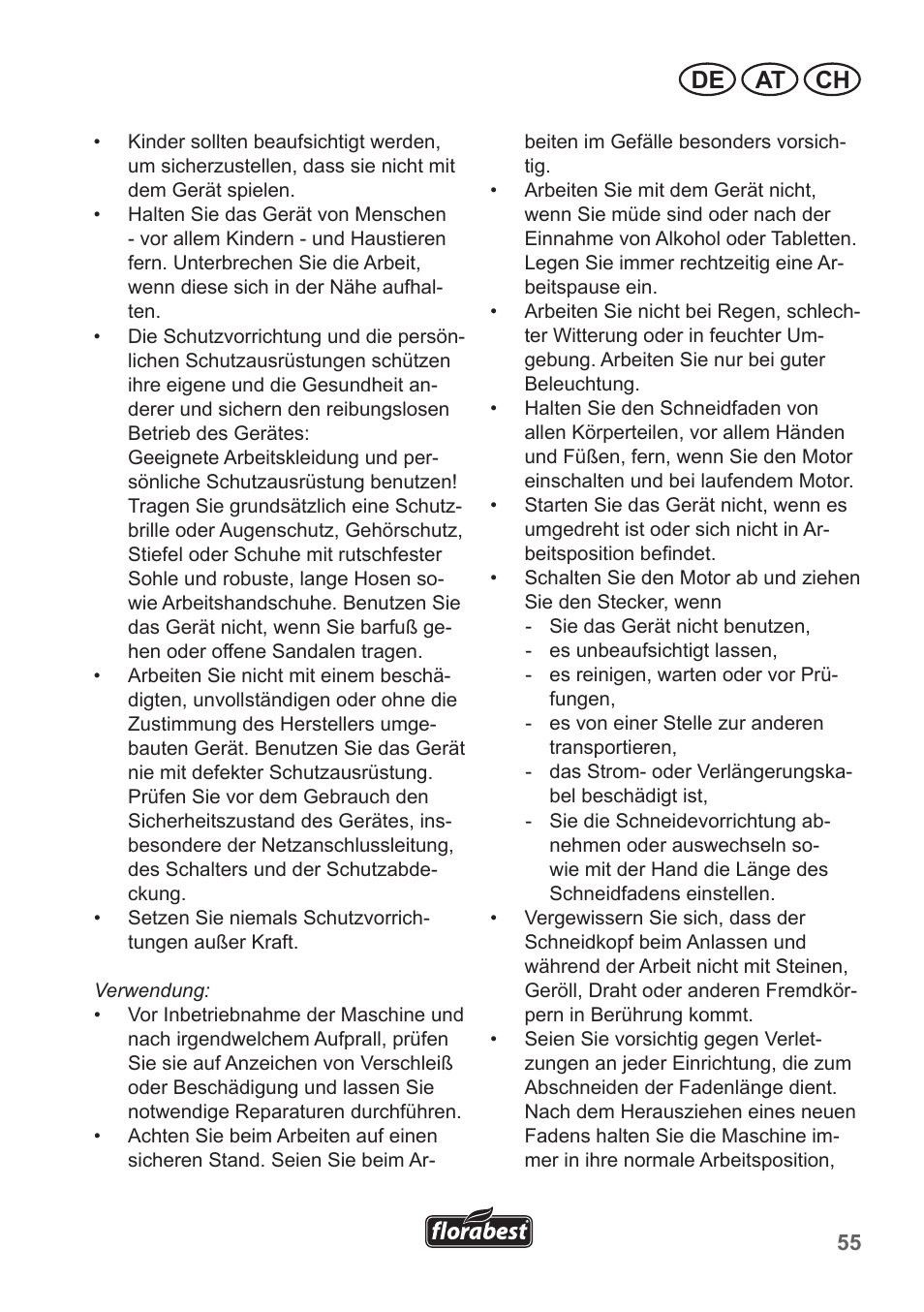 De at ch | Florabest FRT 450 A1 User Manual | Page 55 / 70