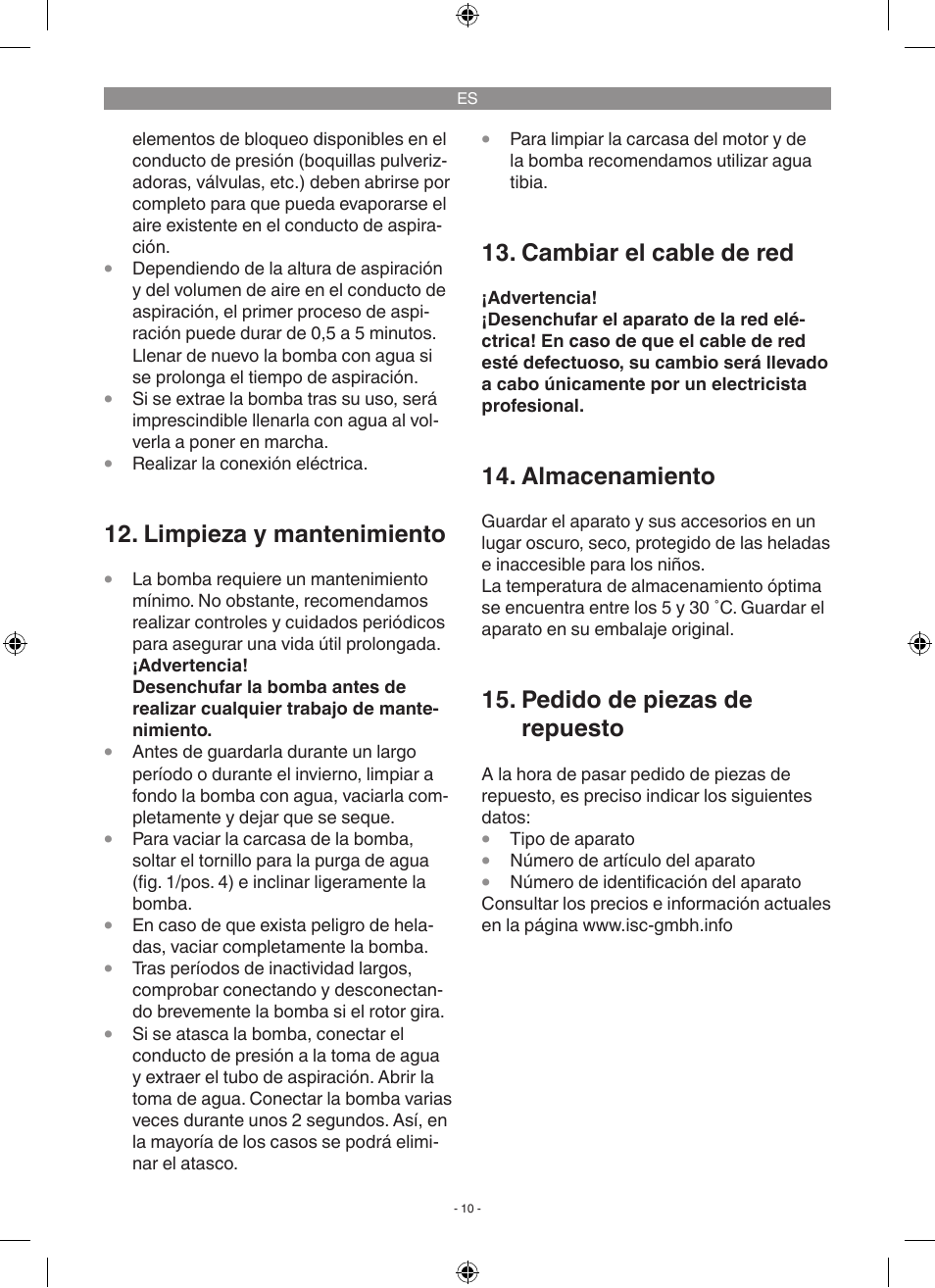 Limpieza y mantenimiento, Cambiar el cable de red, Almacenamiento | Pedido de piezas de repuesto | Florabest FGP 1000 A1 User Manual | Page 10 / 58