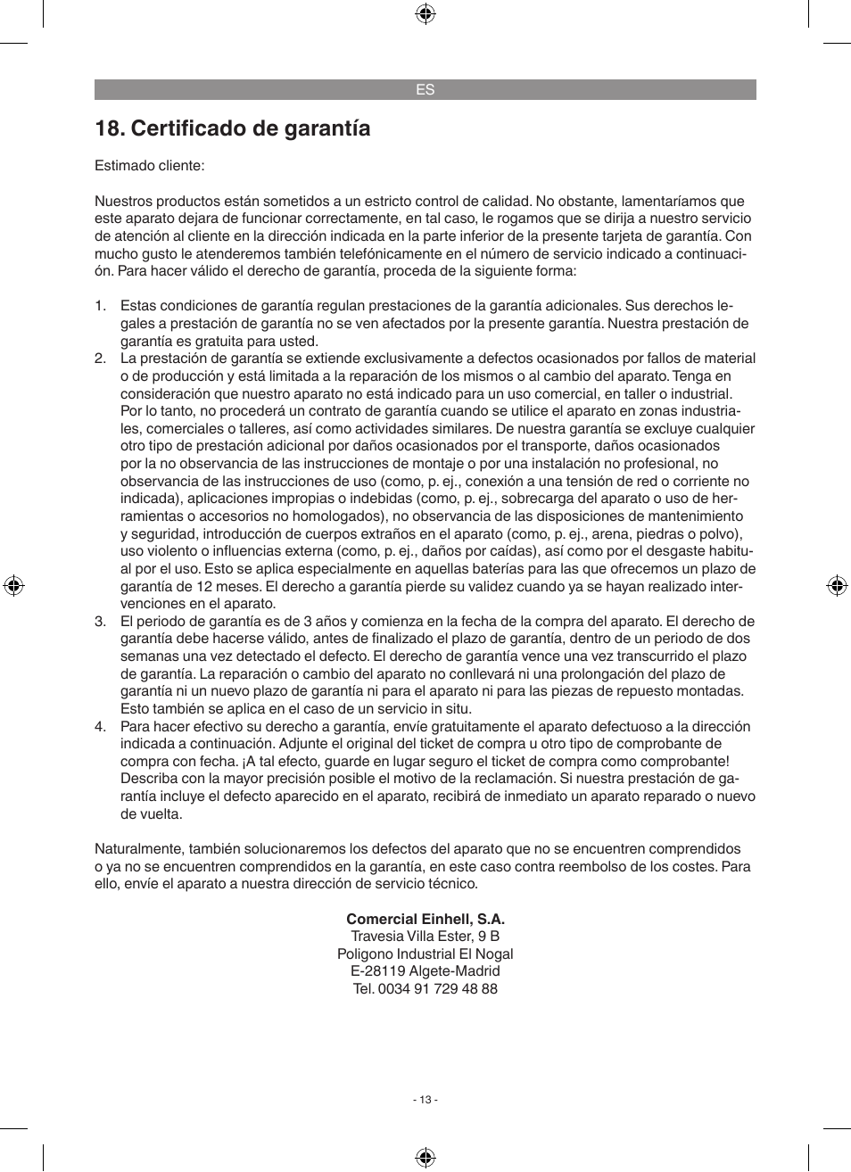 Certificado de garantía | Florabest FGP 1000 A1 User Manual | Page 13 / 58