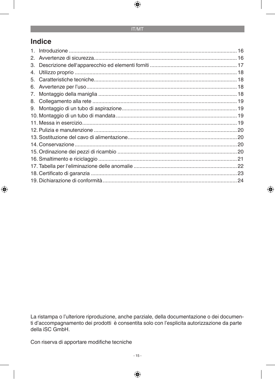 Indice | Florabest FGP 1000 A1 User Manual | Page 15 / 58