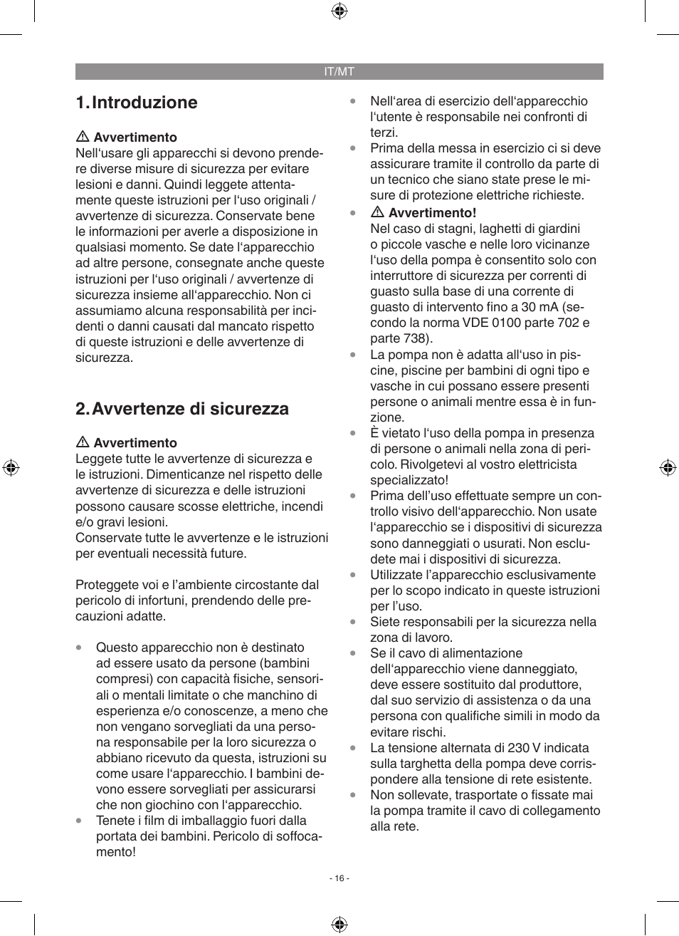 Introduzione, Avvertenze di sicurezza | Florabest FGP 1000 A1 User Manual | Page 16 / 58